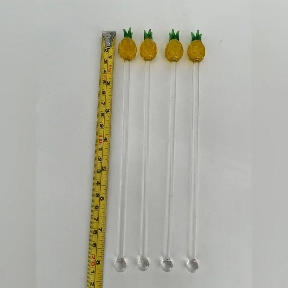CRATE & BARREL Set of 4 Glass Pineapple Swizzle Sticks Cocktails Barware Tiki - Picture 10 of 12